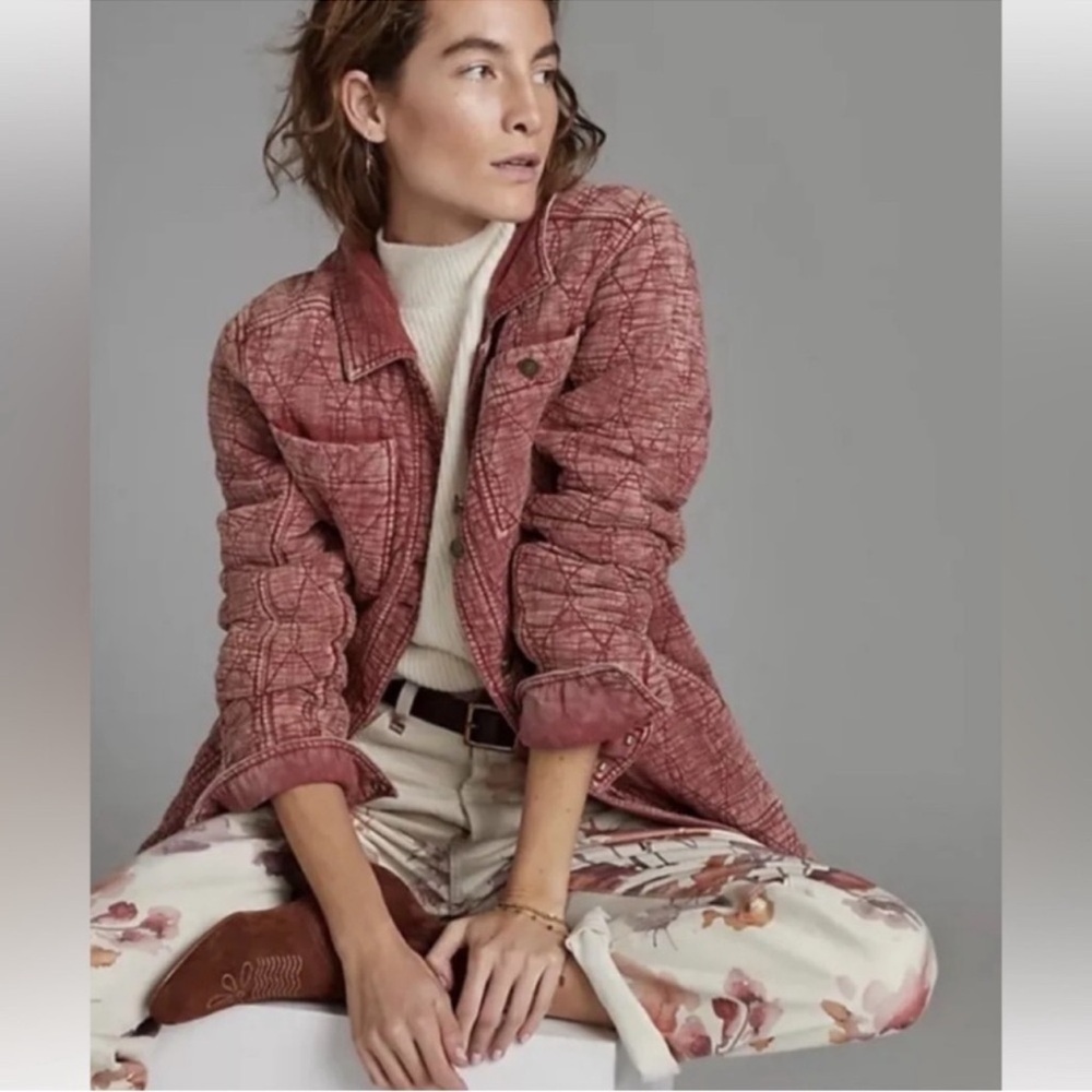 Anthropologie Pilcro Womens The Fielder Textured Barn Jacket Red Large